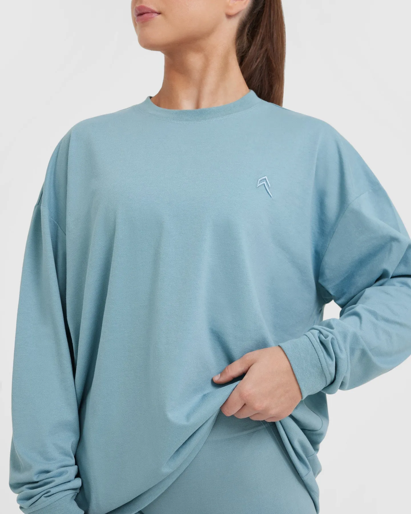 Classic Oversized Lightweight Long Sleeve Top | Steel Blue