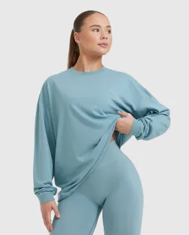 Classic Oversized Lightweight Long Sleeve Top | Steel Blue