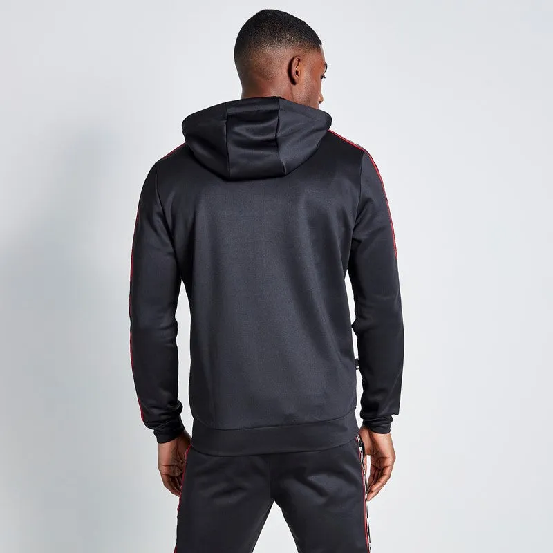 Colour Block Taped Piping Hoodie - Black / White