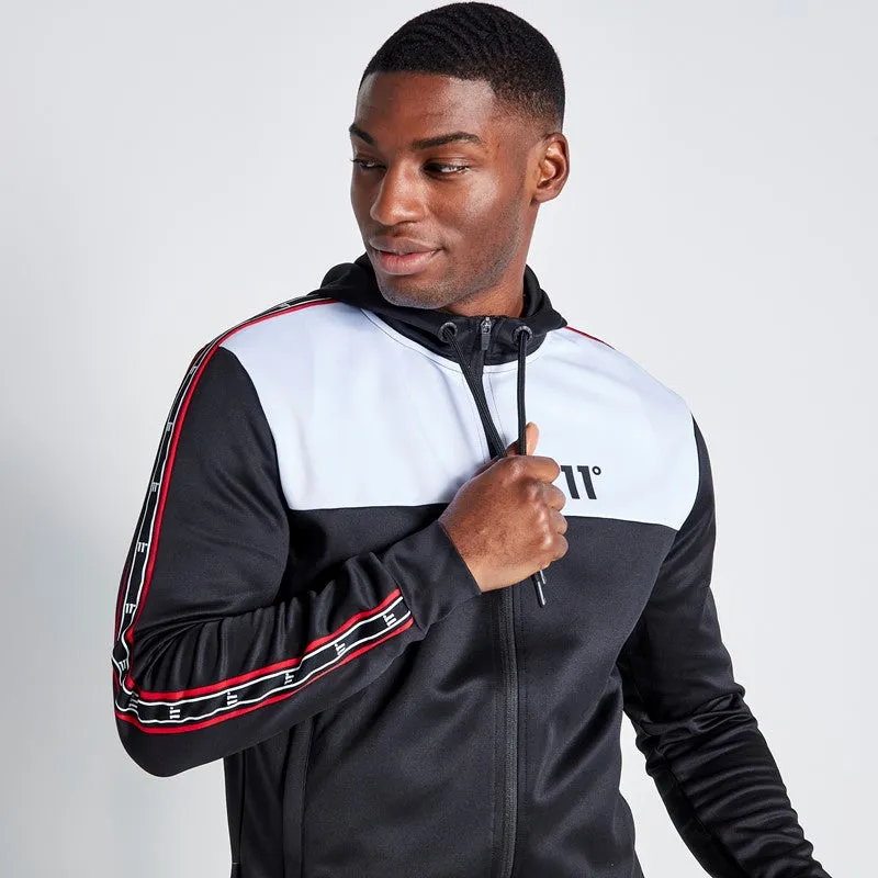 Colour Block Taped Piping Hoodie - Black / White