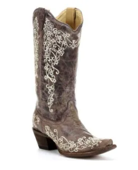 Corral Boots Dist Brown Bone Embroidery Western Boots