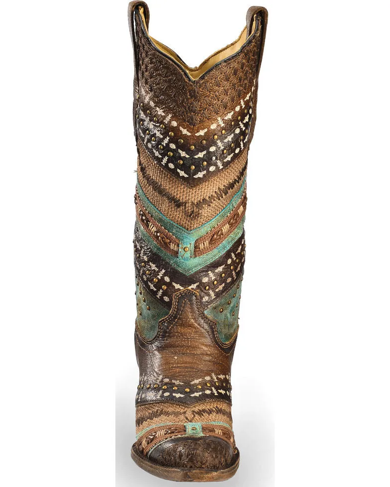 Corral Women's Embroidery & Studs Snip Toe Western Boot