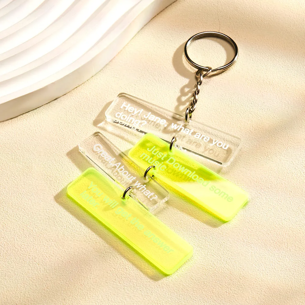 Custom Text Message Acrylic Keychain Personalized Funny Words Key Ring Birthday Gifts