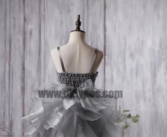 Dark Grey Sequin Organza Bustled Flower Tutu Dresses, Cheap Popular Flower Girl Dresses, TYP0626