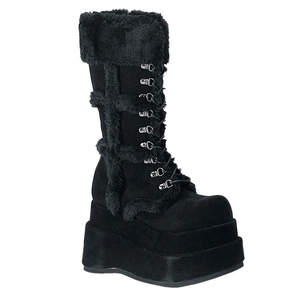 Demonia BEAR-202 | Black Vegan Suede Mid-Calf Boots