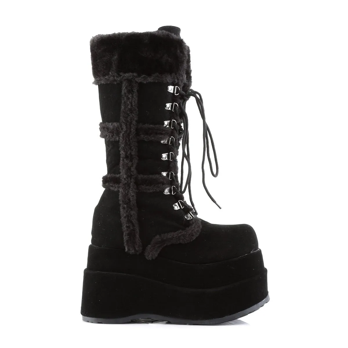 Demonia BEAR-202 | Black Vegan Suede Mid-Calf Boots