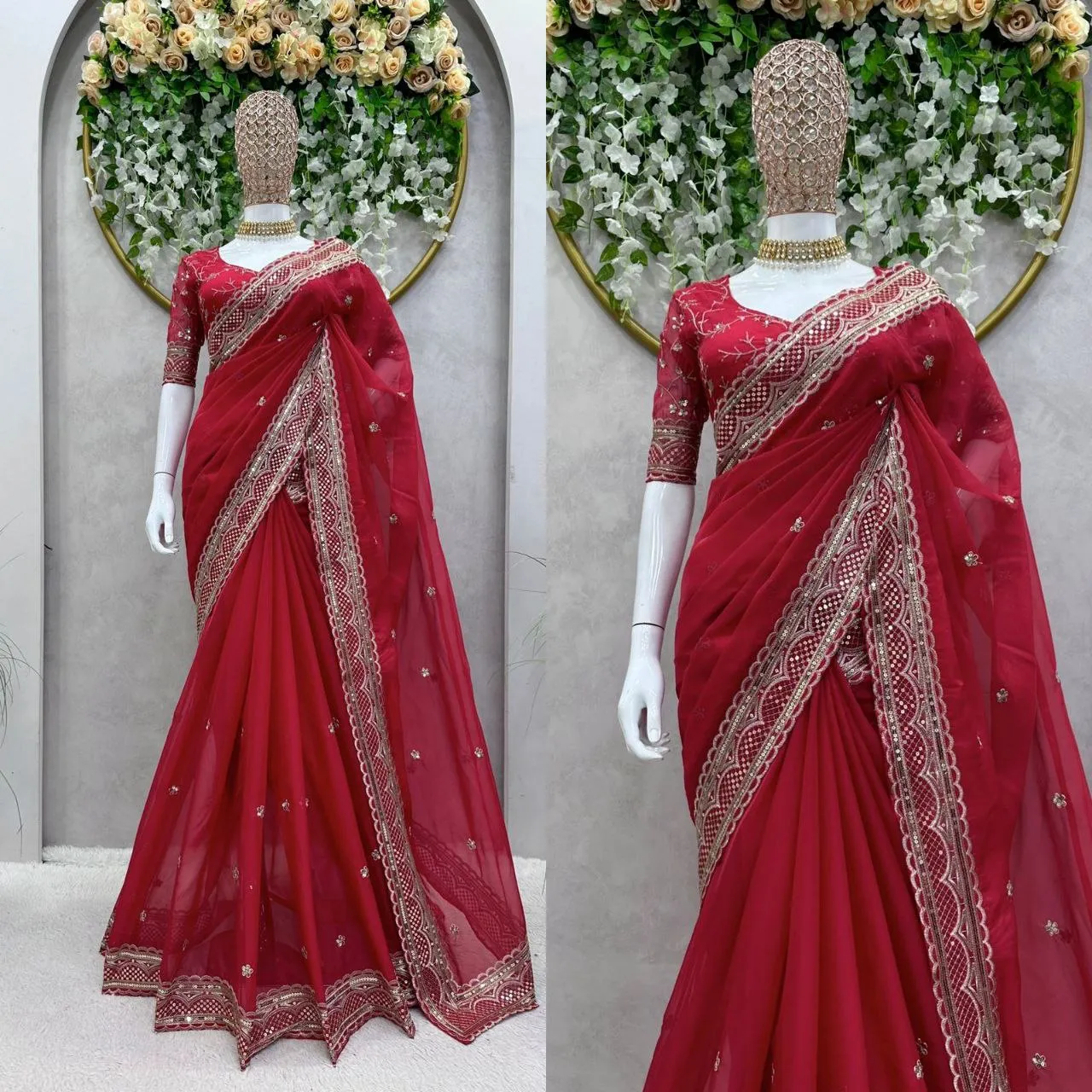 Designer Party Wear Red Women's Saree