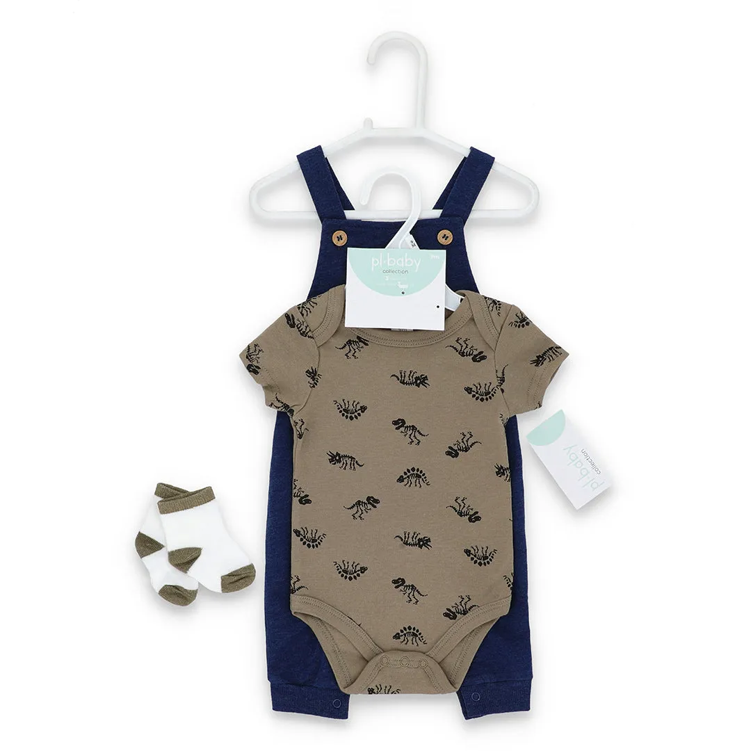 Dino Blues-3 Piece Dungarees Set