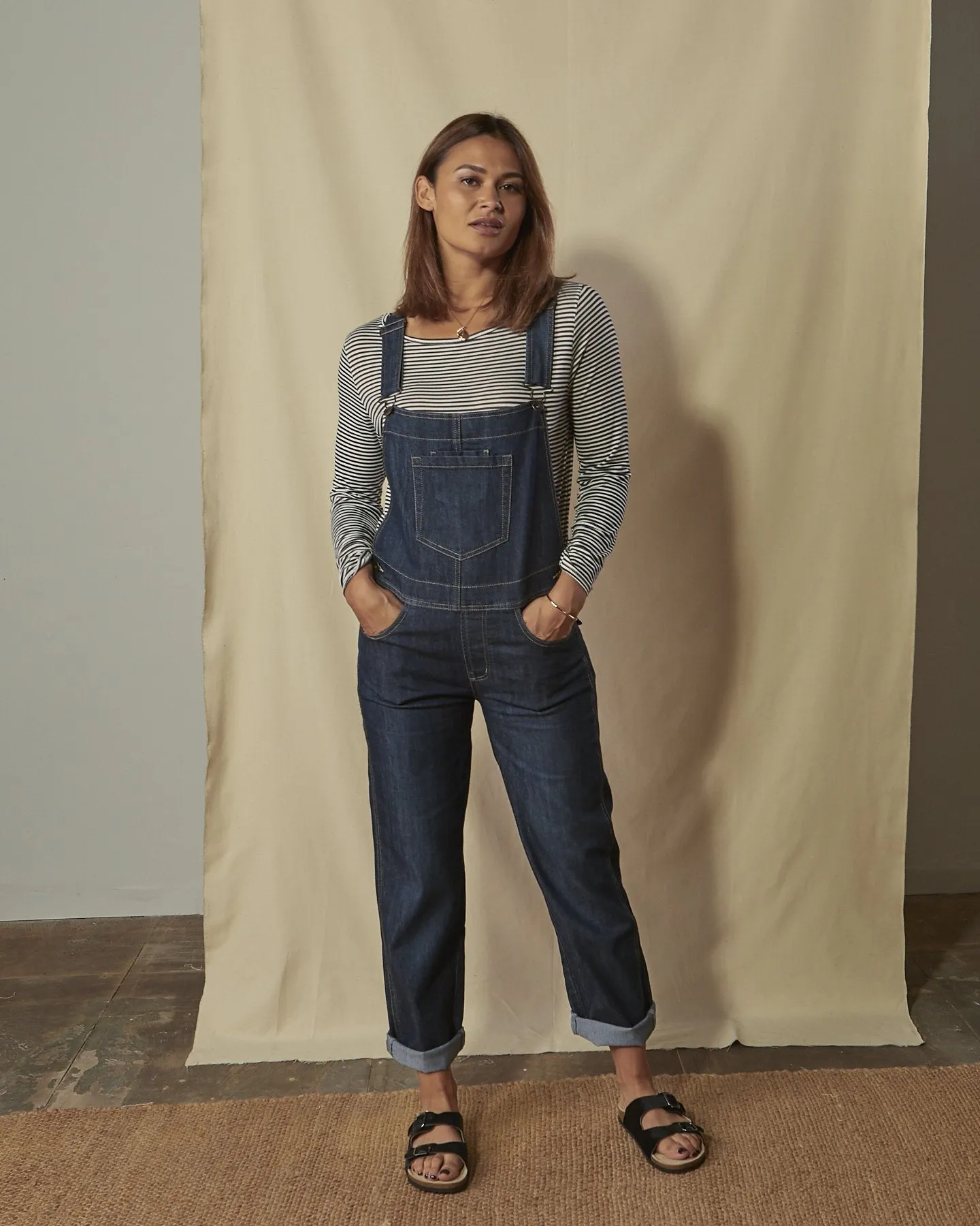 DOTTIE Ladies Regular Fit Dungarees - Darkwash