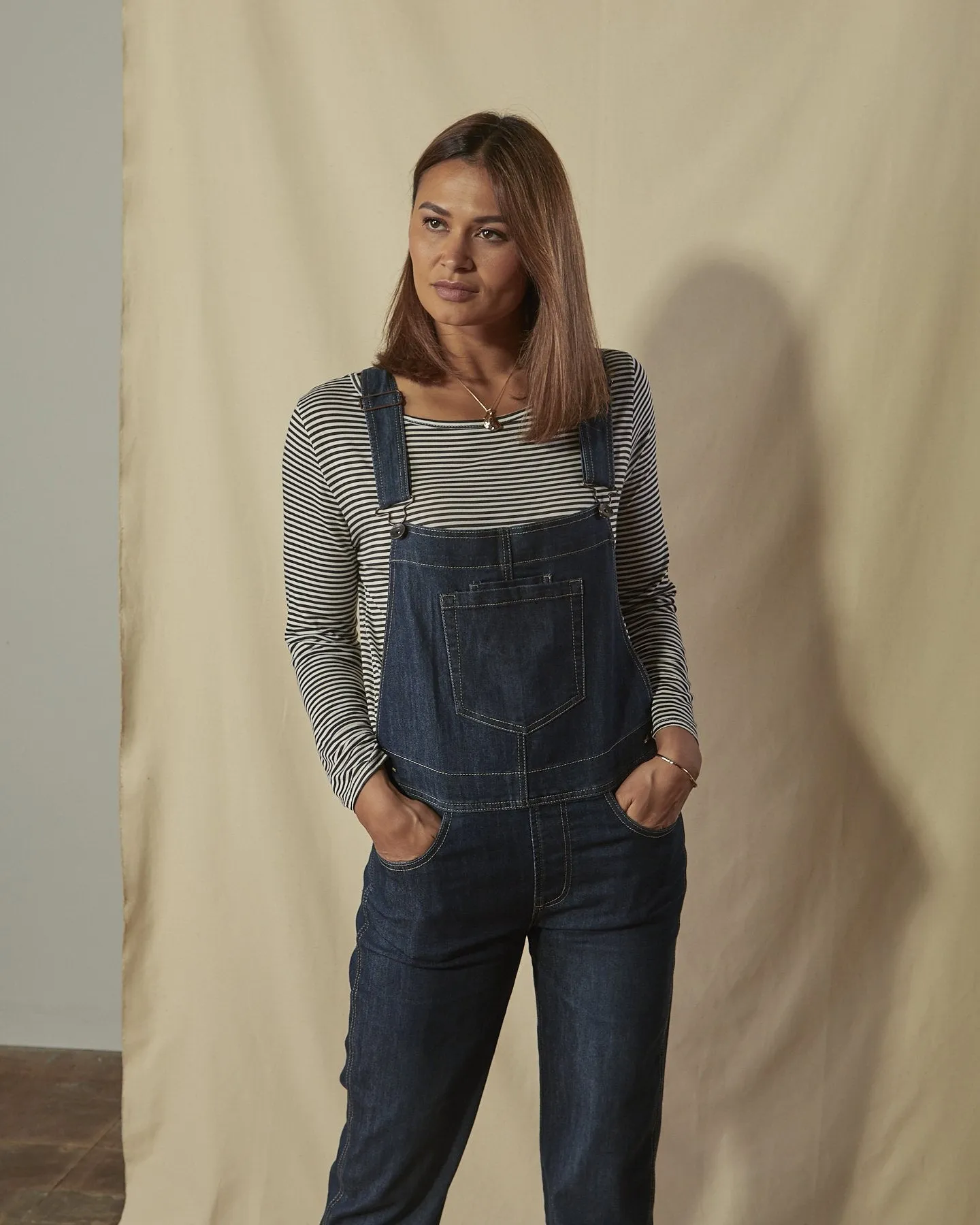 DOTTIE Ladies Regular Fit Dungarees - Darkwash