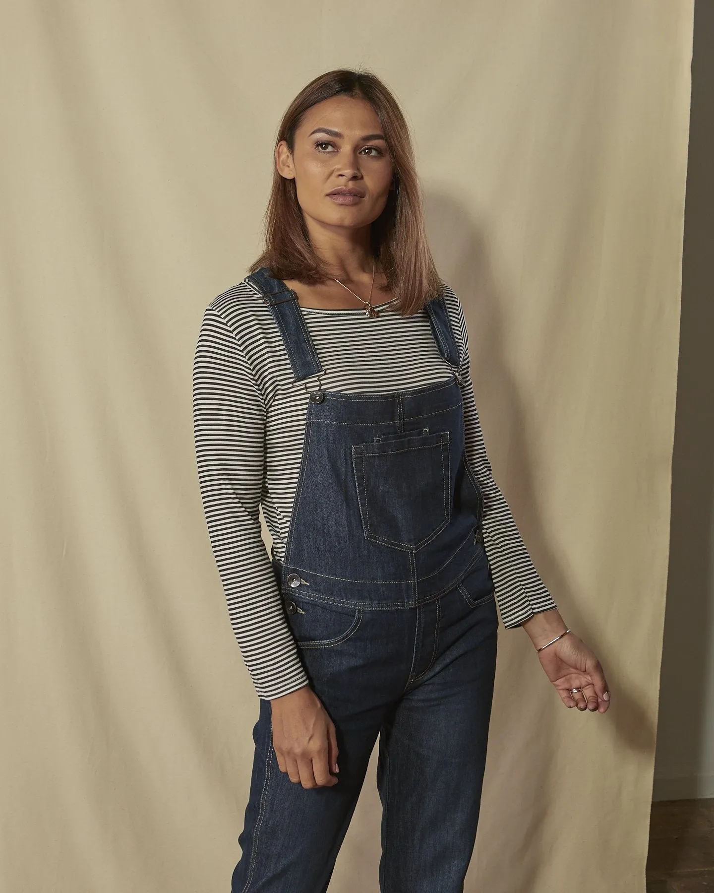 DOTTIE Ladies Regular Fit Dungarees - Darkwash