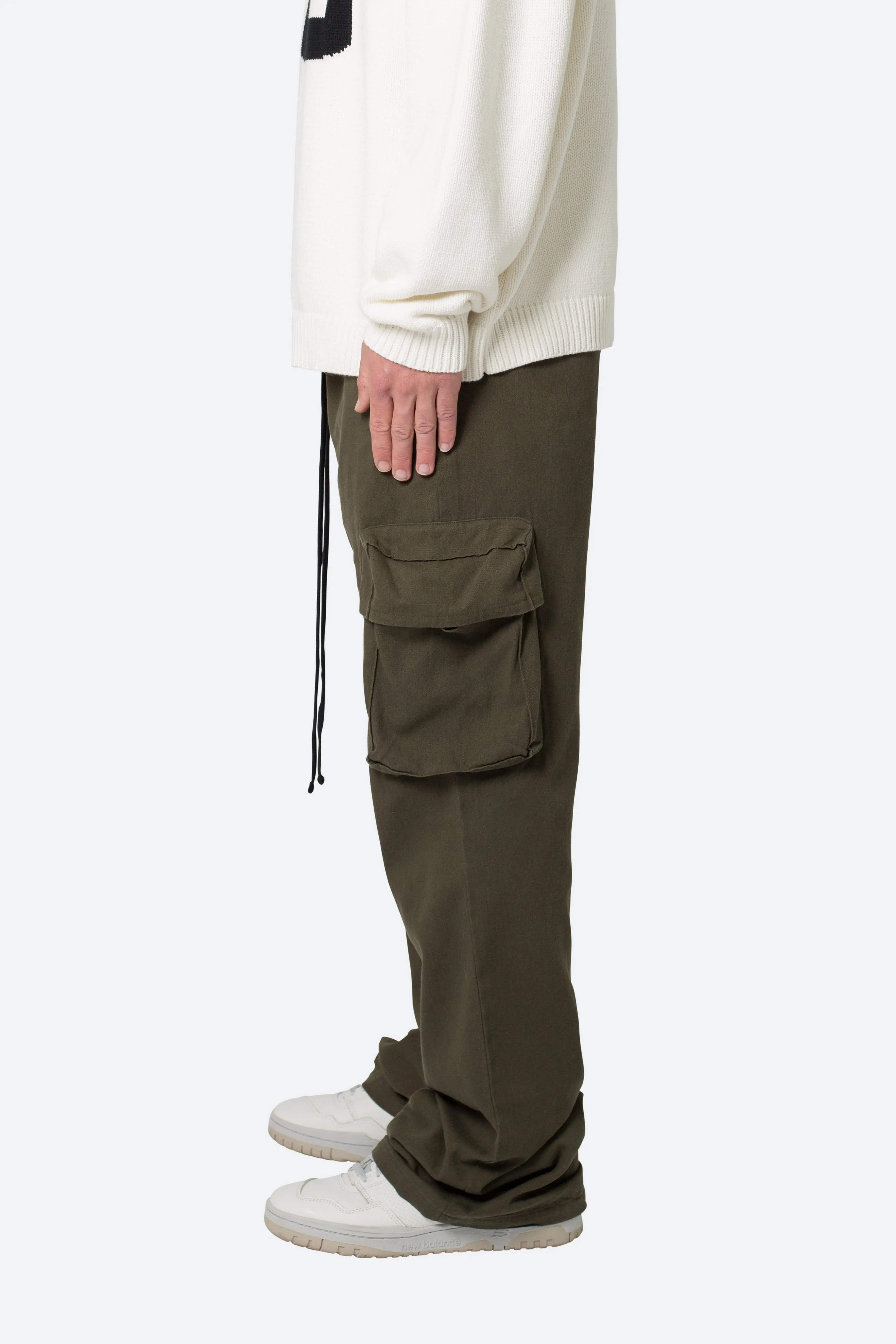 Drawcord Flare Cargo Pants - Olive