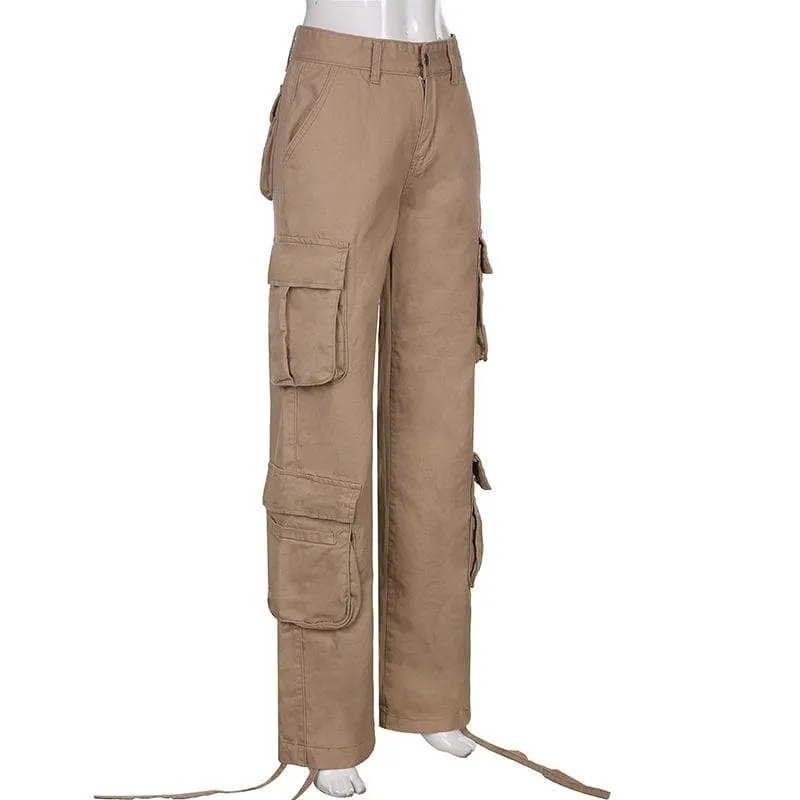 Drawstring solid low rise cargo pocket jeans