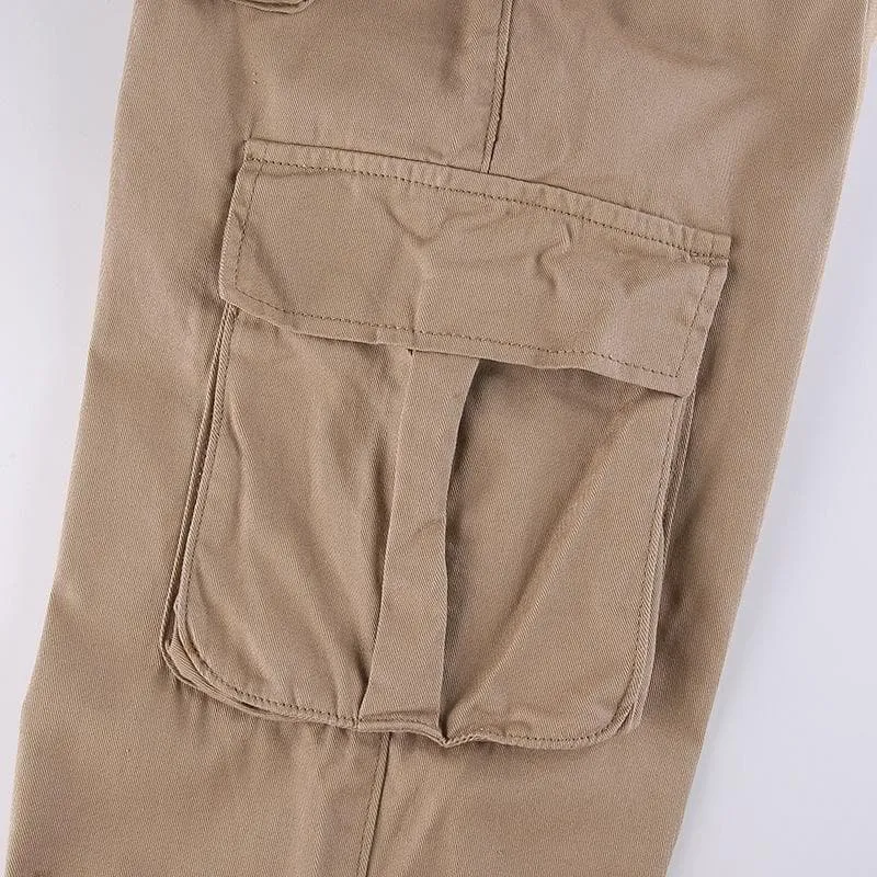 Drawstring solid low rise cargo pocket jeans