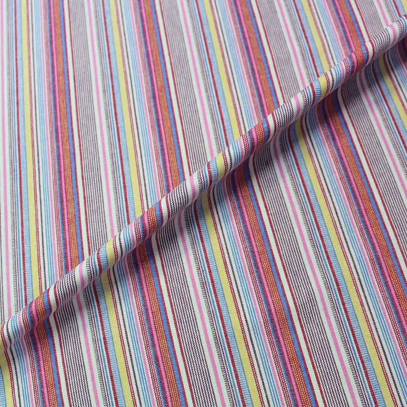 Dressmaking Cotton Denim Hickory Stripe - Pink Multi Coloured