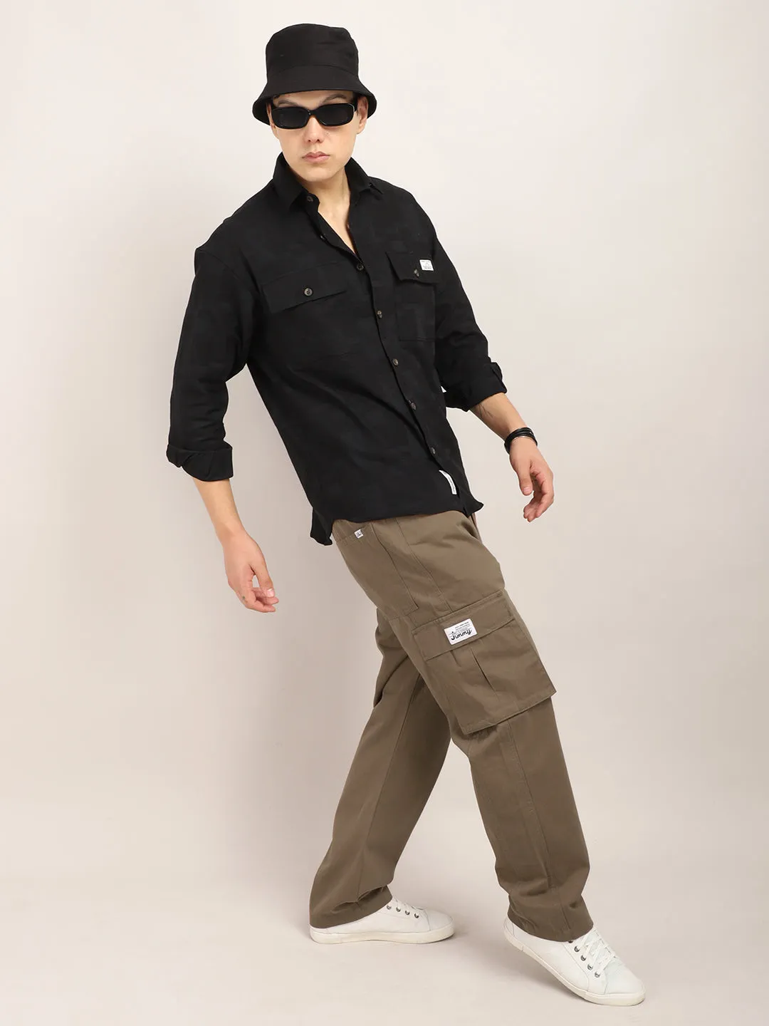 Drippy Brown Cotton Twill Plus Size Cargo