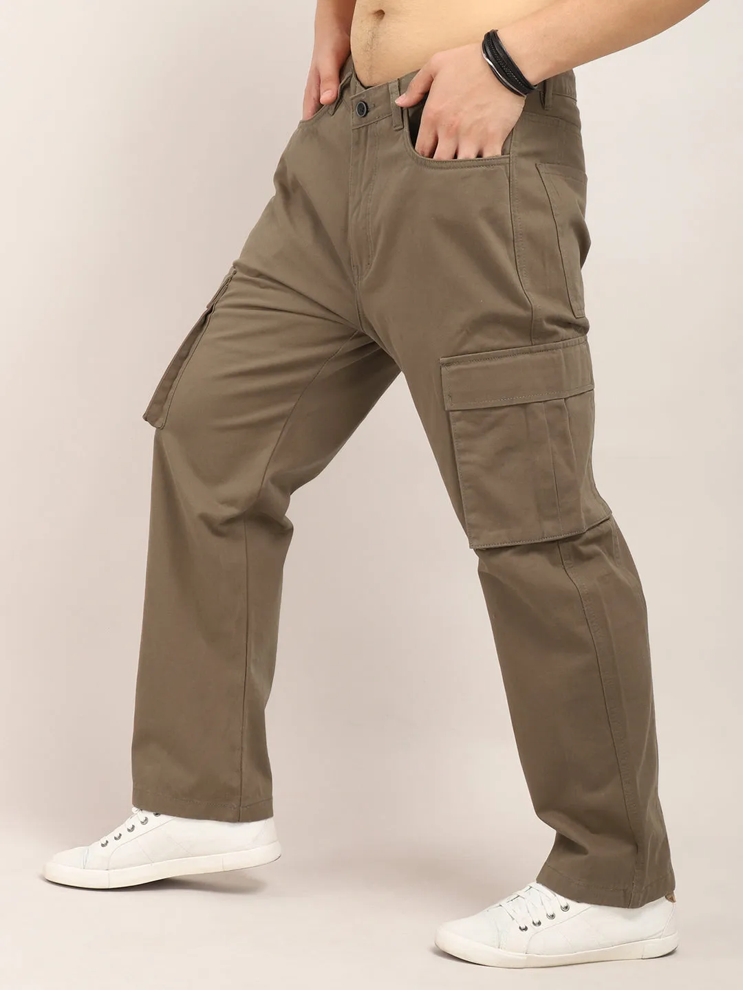 Drippy Brown Cotton Twill Plus Size Cargo