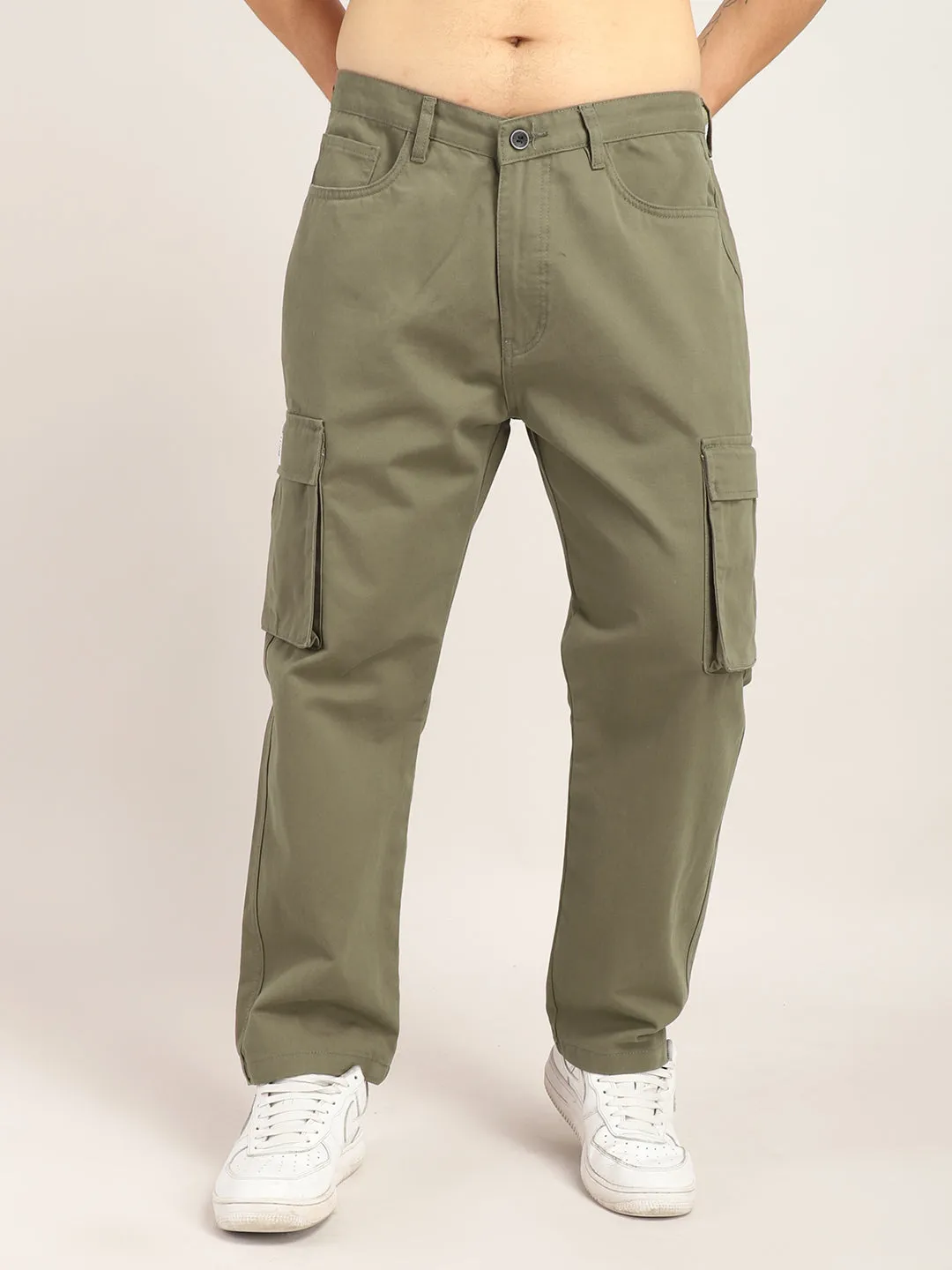 Drippy Umber Brown Cotton Twill Plus Size Cargo