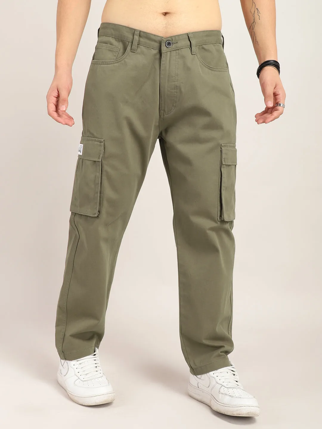 Drippy Umber Brown Cotton Twill Plus Size Cargo