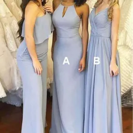 Dusty Blue Mismatched Long Chiffon Cheap Bridesmaid Dresses Online,  WGY0231