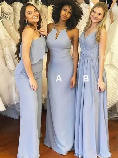 Dusty Blue Mismatched Long Chiffon Cheap Bridesmaid Dresses Online,  WGY0231