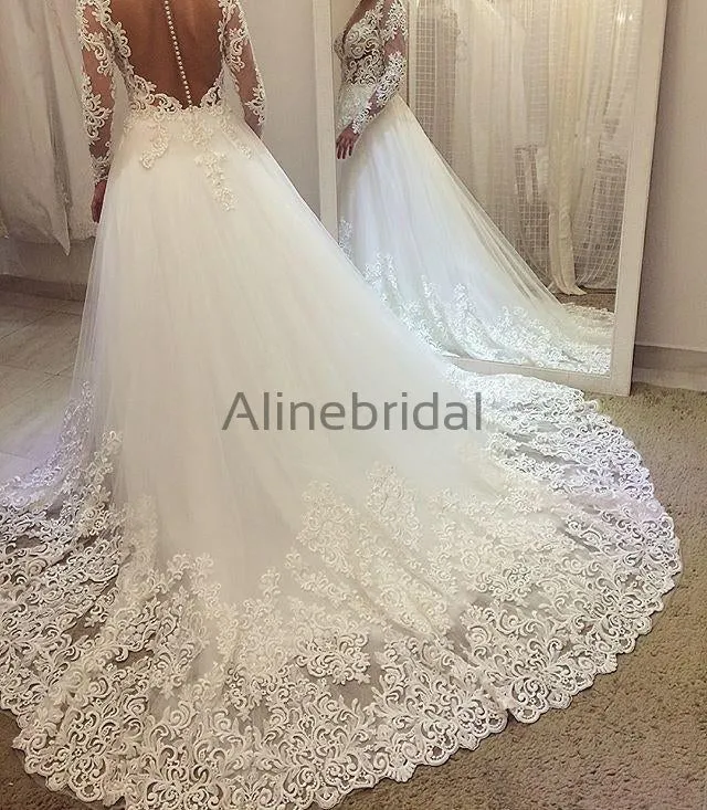 Elegant Beading Lace Long Sleeve Ball Gown Wedding Dresses, AB1505