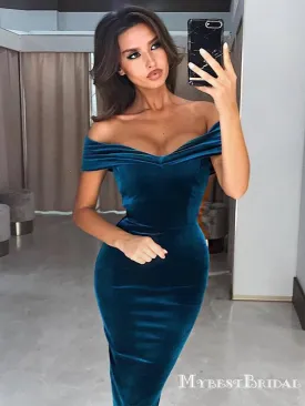 Elegant Off-The-Shoulder Velvet Short Mermaid Cheap Homecoming Dresses, HDS0005