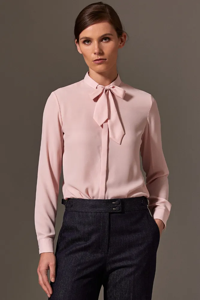 Eva Long Sleeve Blouse - Pink Silk Stretch