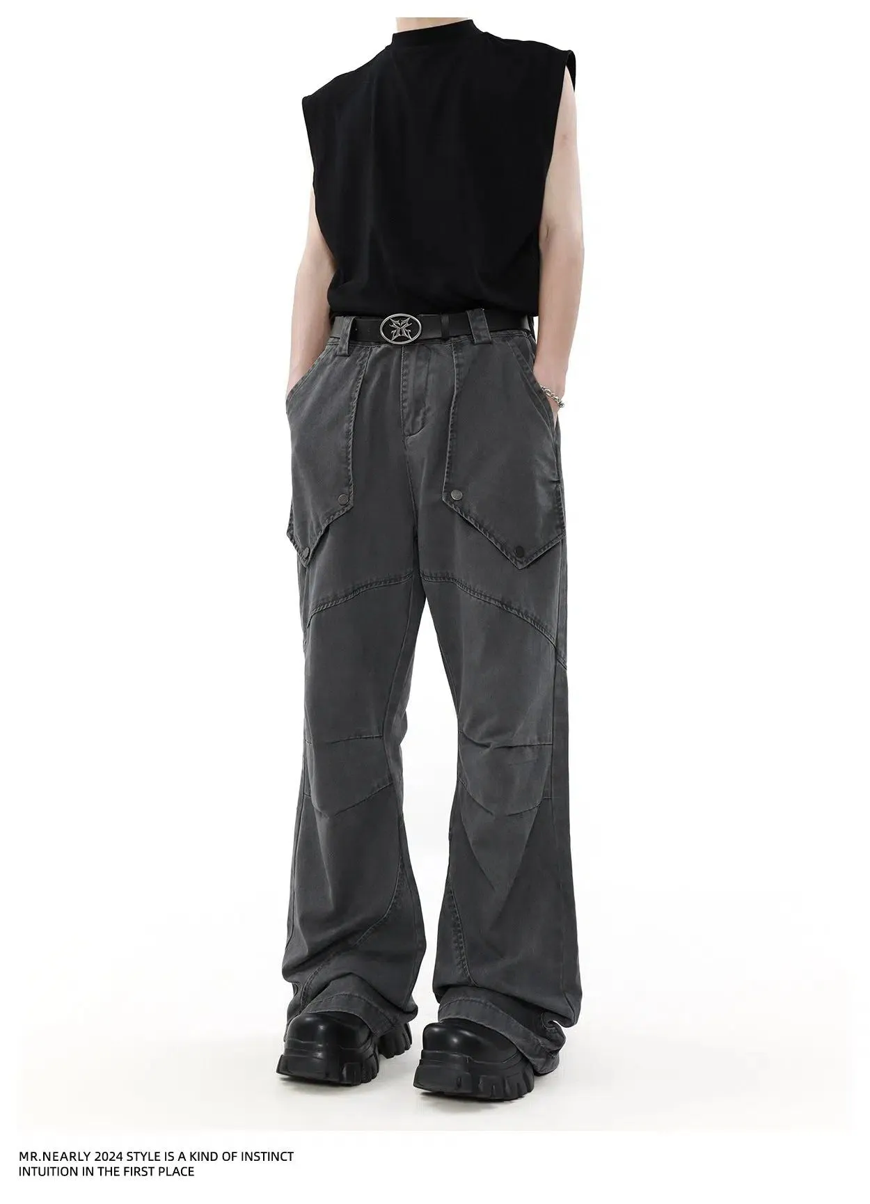 Faded Big Pocket Pleats Cargo Pants