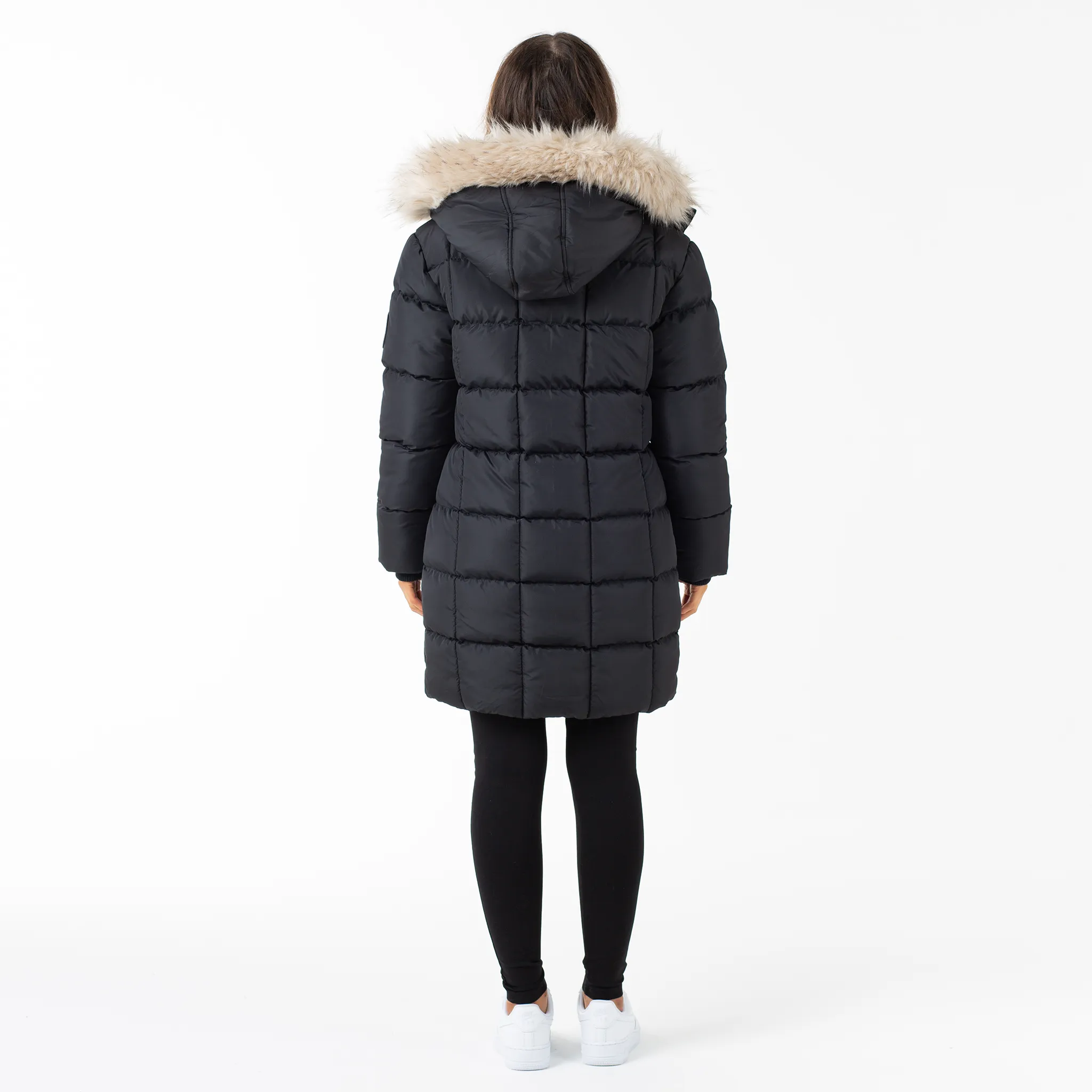 Faux Fur Longline Puffer  | Black