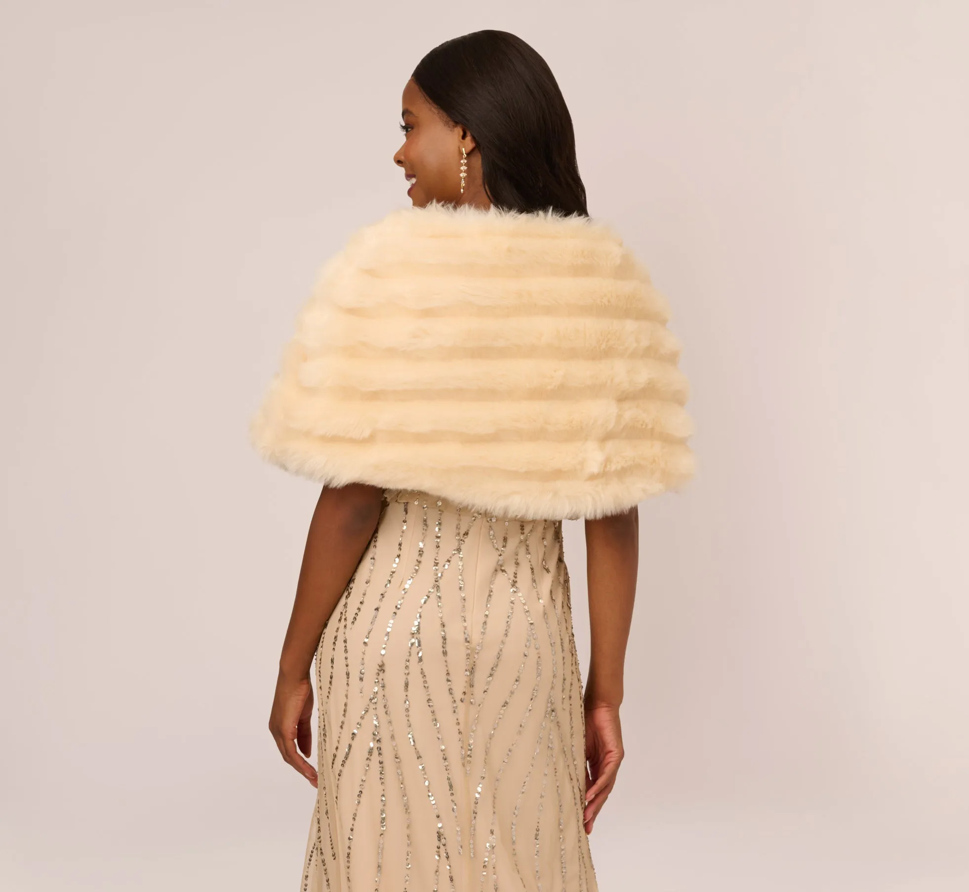 Faux Fur Wrap With Stone Brooch In Champagne