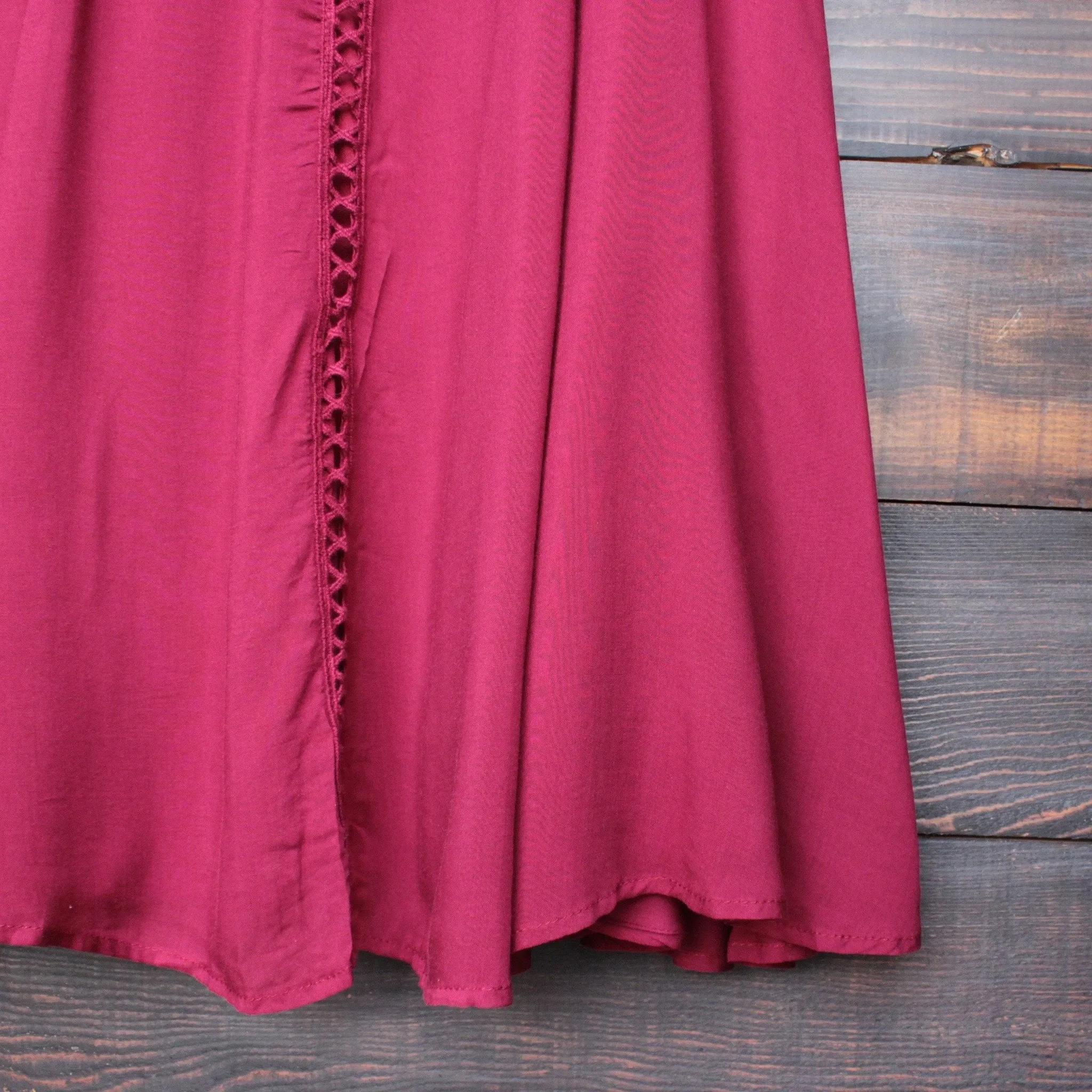 Final Sale - Boho Crochet Lace Dress in Burgundy