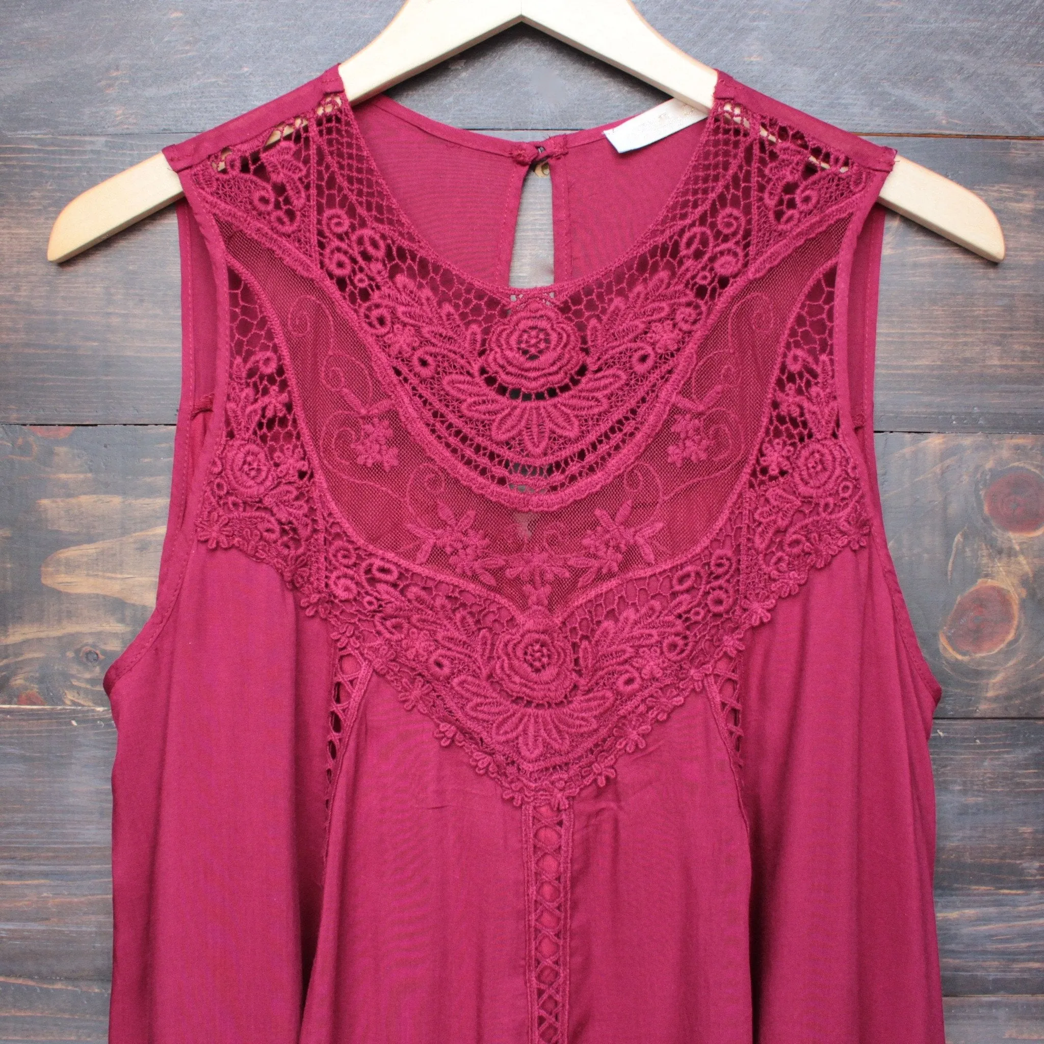 Final Sale - Boho Crochet Lace Dress in Burgundy