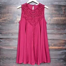 Final Sale - Boho Crochet Lace Dress in Burgundy