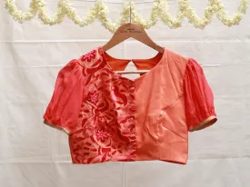 Flame Orange, crepe silk, Hand embroidery blouse