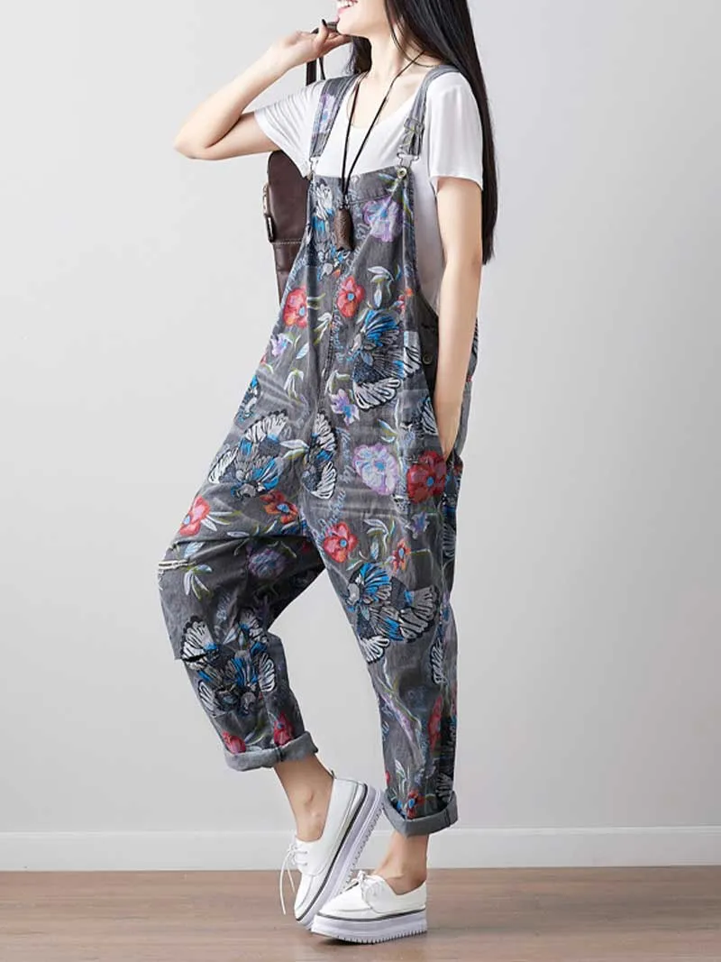 Follow Your Heart Printed Denim Overall Dungarees