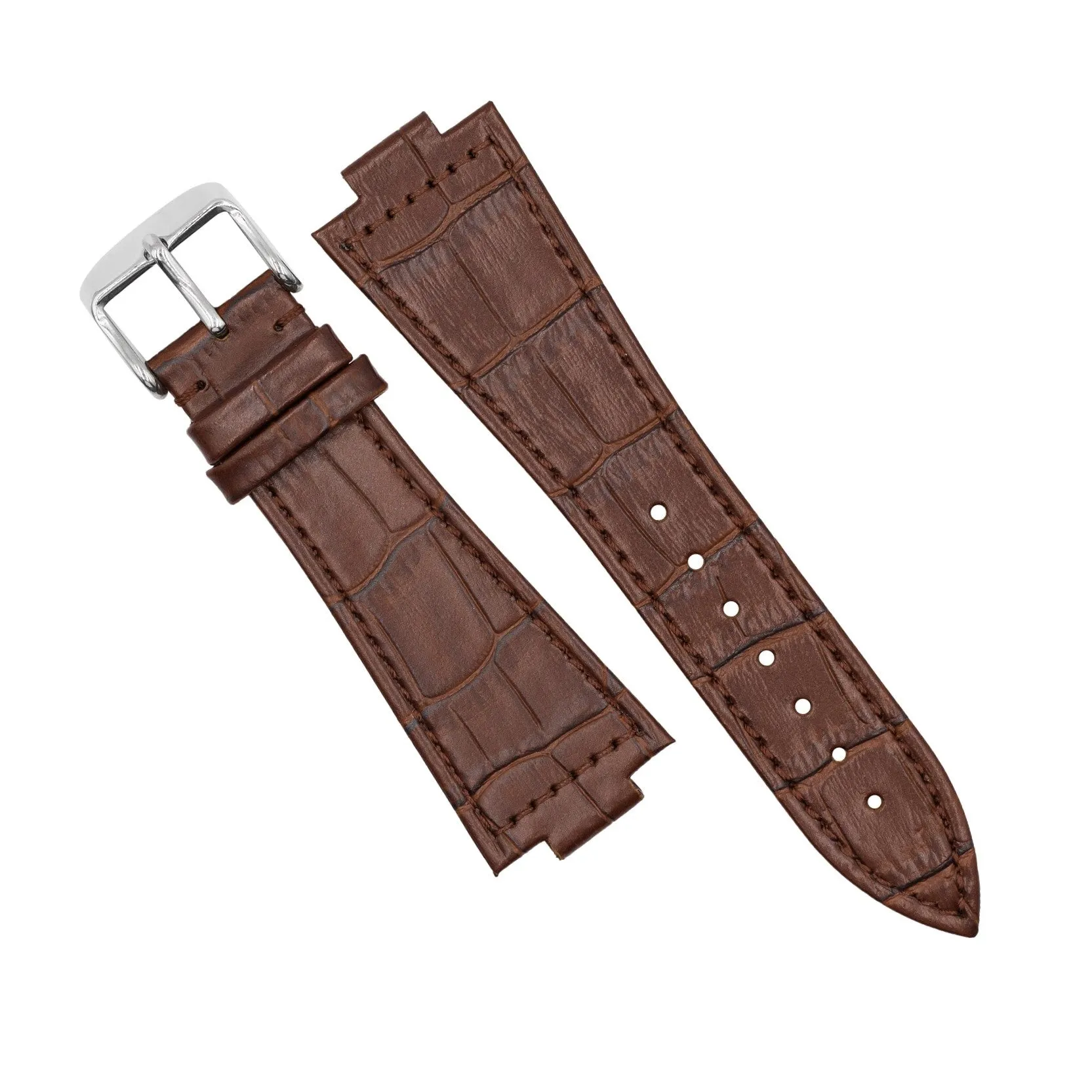 Genuine Croc Pattern Leather Watch Strap in Brown (Tissot PRX 40mm)