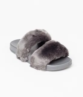 Gingerlily Double Strap Faux Fur Slide Grey