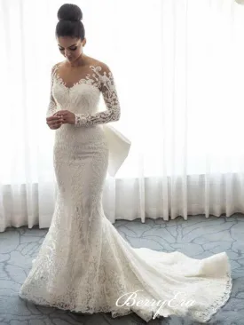 Gorgeous Long Mermaid 2 Pieces Lace Wedding Dresses, Luxury Bridal Gown