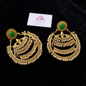 Green Stone Studded Large Chandbali Earrings