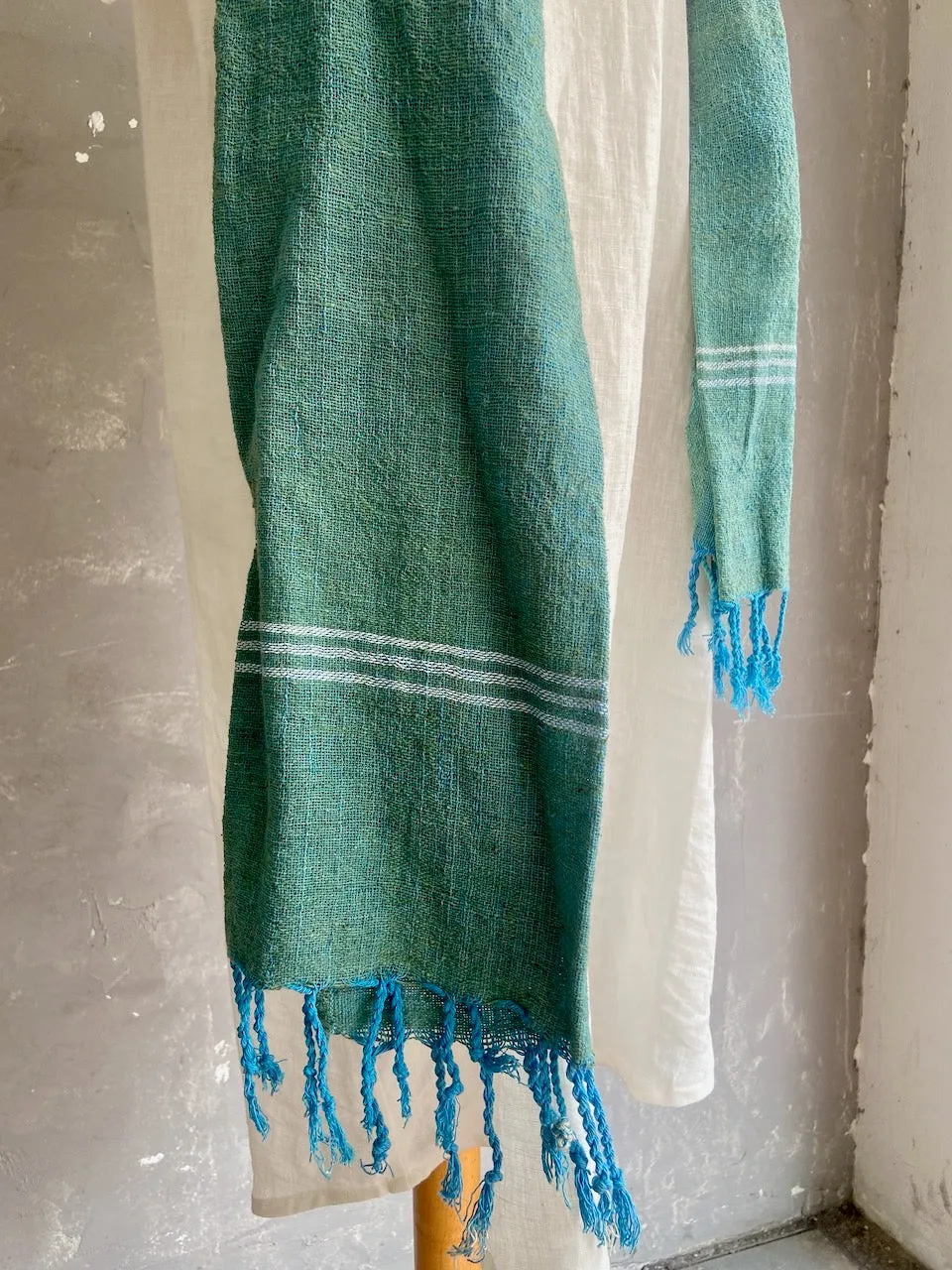 Handwoven Cotton Scarf in Green