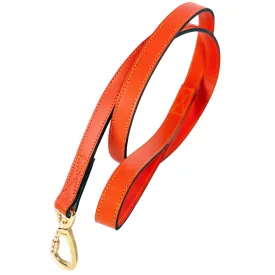 Italian Tangerine Leather Dog Leash in Gold