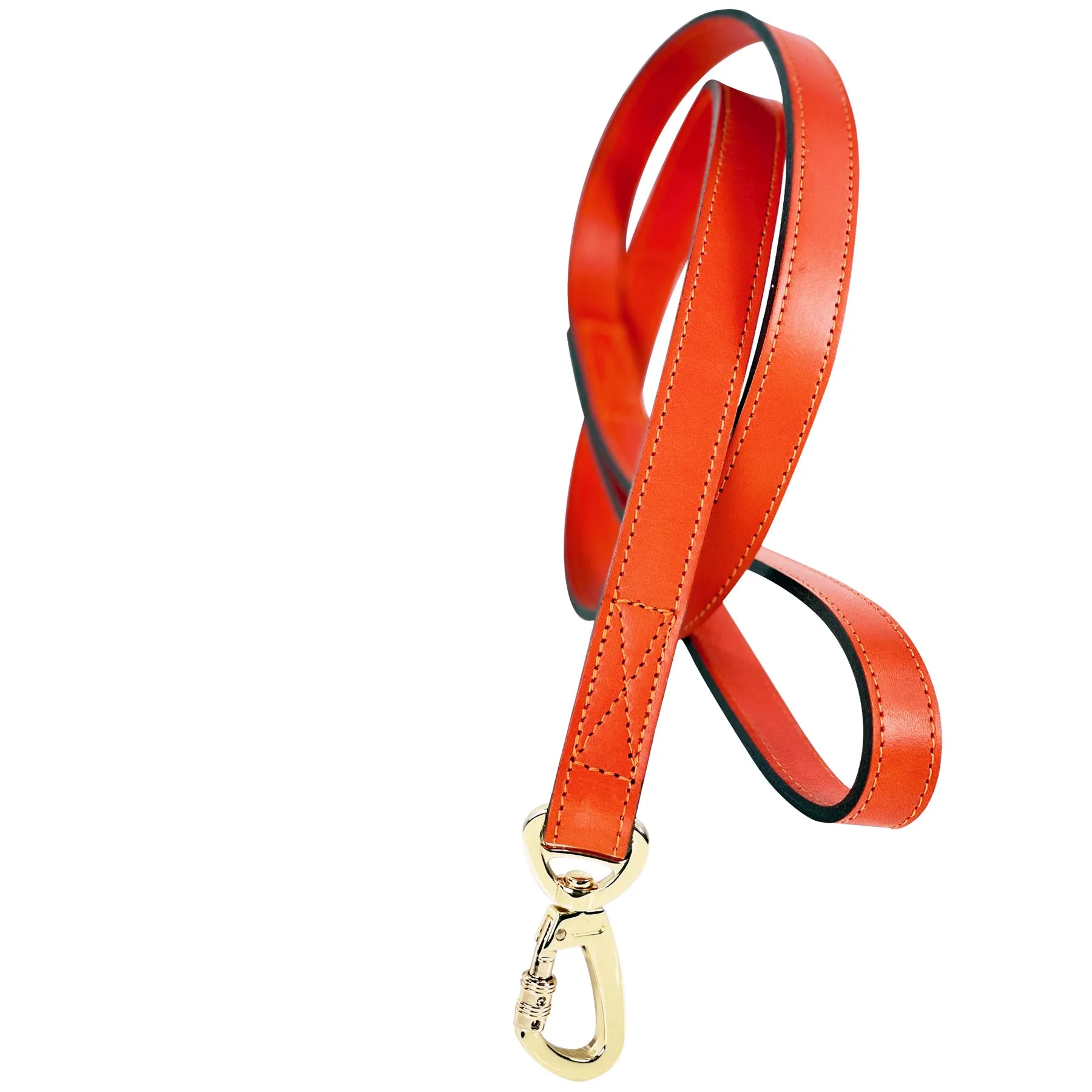 Italian Tangerine Leather Dog Leash in Gold