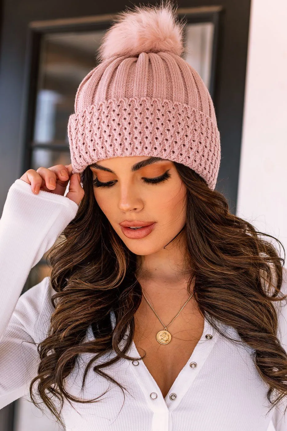 It's The Little Things Mauve Knit Beanie