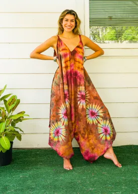 J100- Hand Dyed Wide Leg Boho Hippie Jumpsuits Rompers Pants with Pockets