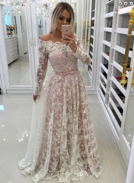 lace applique prom dresses 2020 pink boat neck elegant cheap prom gown vestido de festa de Longo