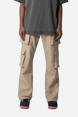 Leather Double Snap Cargo Pants - Khaki