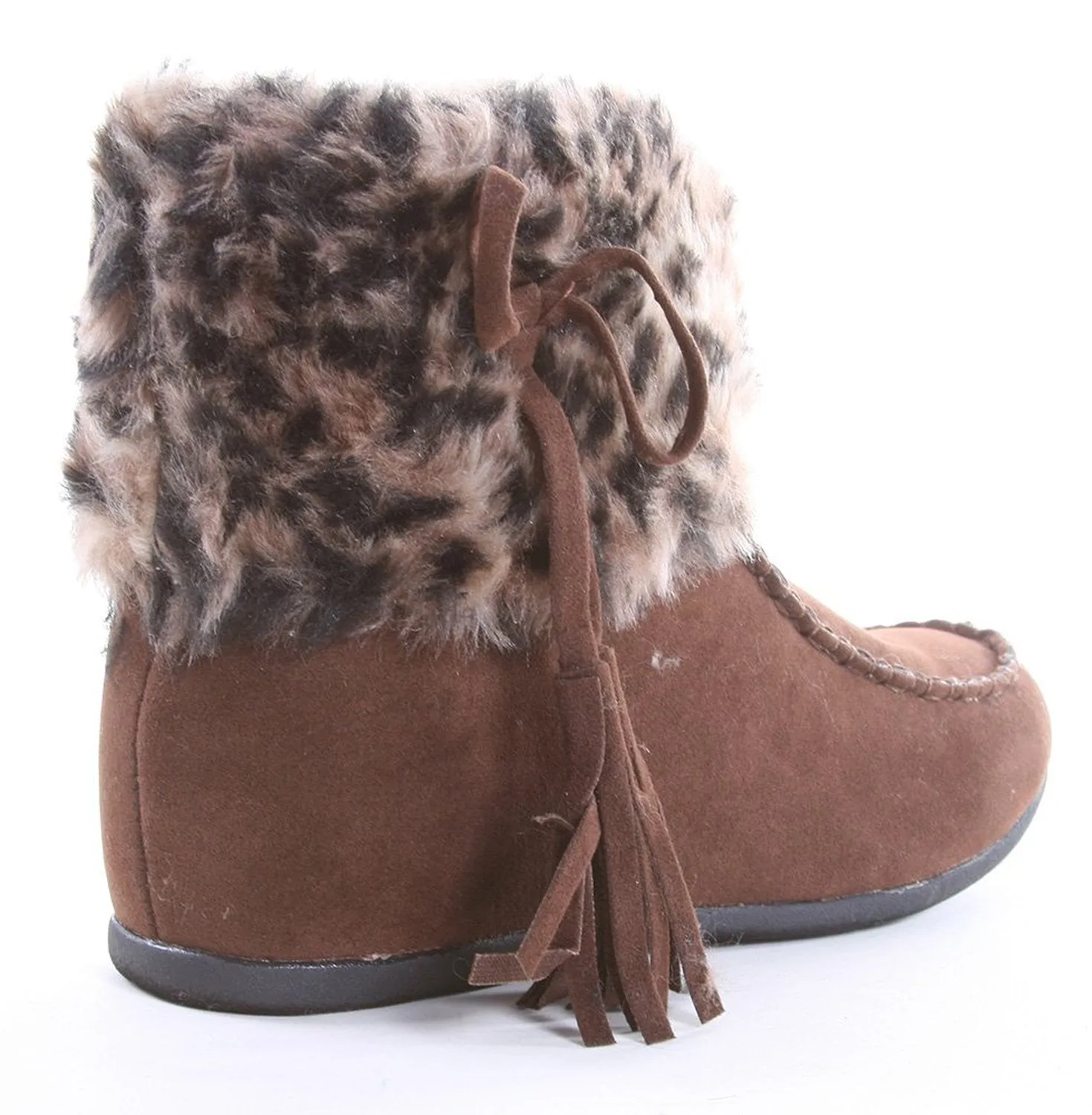 Leopard Faux Fur Flat Mocassin Bootie Vegan