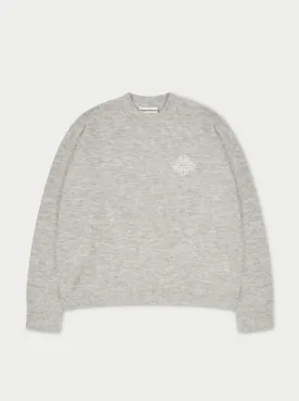 LIGHTWEIGHT FLUFFY KNIT EMBLEM CREW - GREY MARL