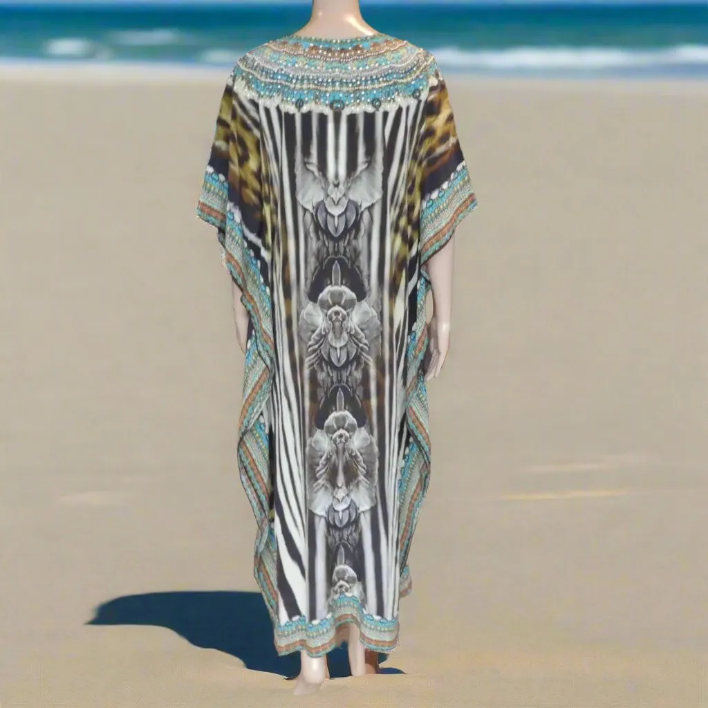 Long Silk Embellished Kaftan Mystique